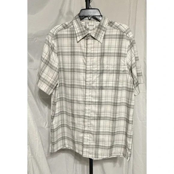 Haggar Shirt Mens Large Tall White Plaid Cool 18 Tec Golf Button Up Short Sleeve - Picture 1 of 9